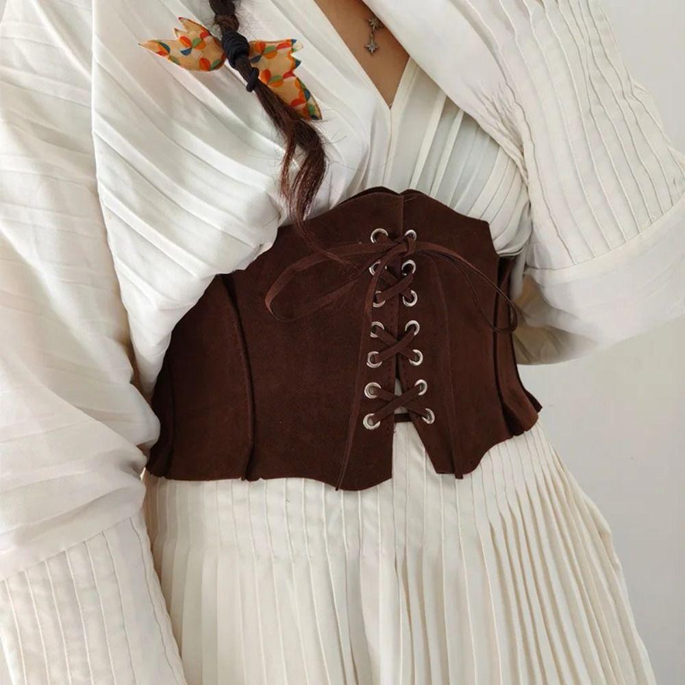 Verstellbares PU-Leder-Korsett PU-Leder Wildleder Breiter Gürtel Gothic Western Cowboy-Gürtel Mädchen