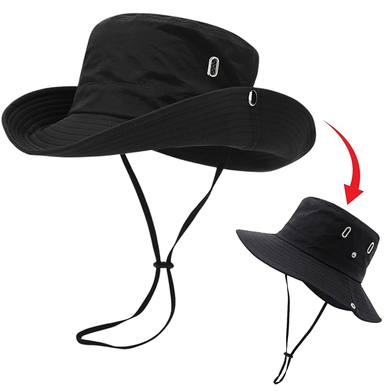 

[Soxbang] Phishing hat UV cut UV protection wide brim chin strap folding sun hat Sweat absorbent and quick drying gardening agricultural work outdoor