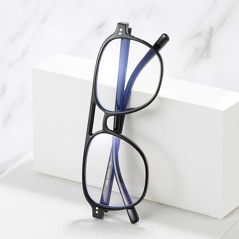 Double Beam Pilot Glasses Frame Anti-Blue Transparent Frame Tr90 Glasses Men'S And Women'S Rivets Decorative Flat Glasses