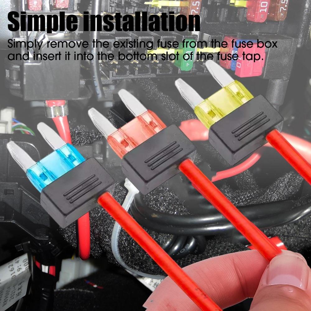 Car Small Fuse Box Power Tap Adapter Piggyback Plug and Play Copper 10A 15A 20A for SUV Truck Ambient Light Dash Cam No Cut Wire