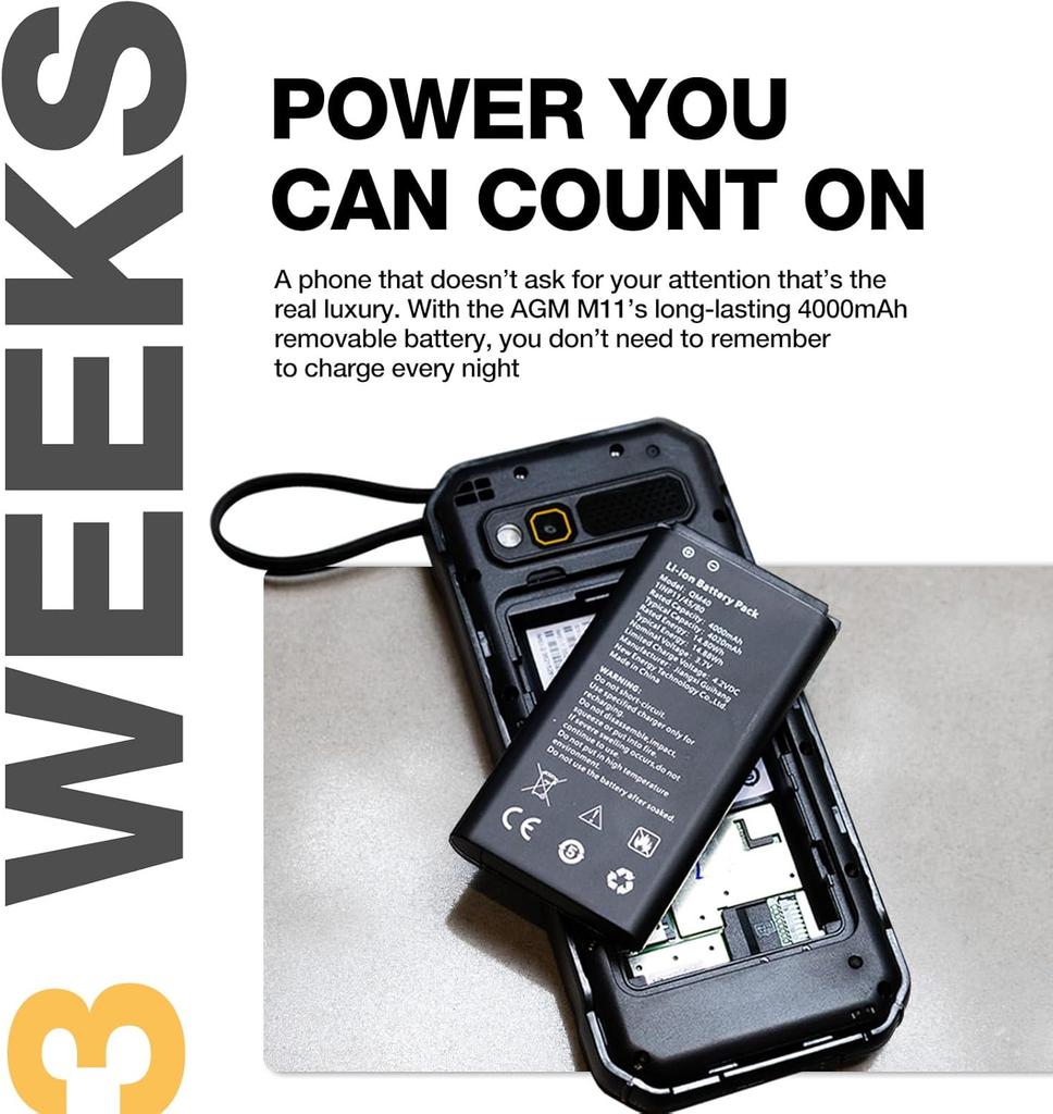 AGM M11 Rugged Feature Phone with Mobile Hotspot, 4G Mobile Phones, Large Buttons, 48MB 128MB,2.8inch,4000mAh