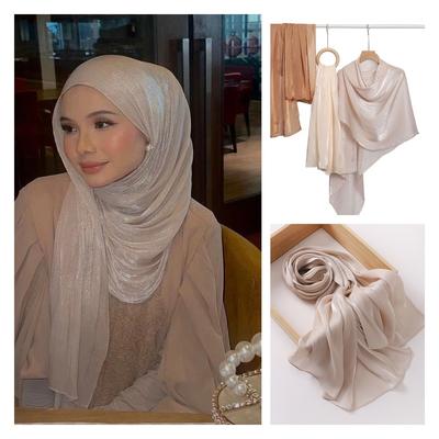 Island Wrinkled Scarf Women'S Shawl Island Satin Smooth Crepe Solid Color Bright Silk Yarn Malaysian Headscarf
