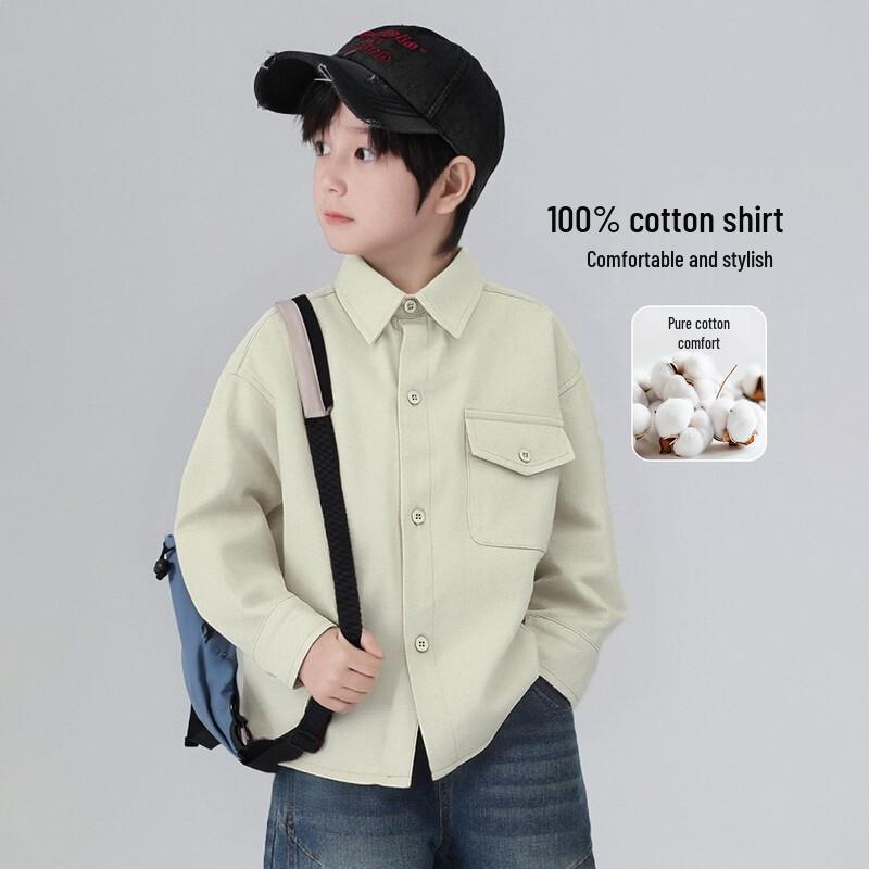 Boys  Cotton Washed Turn-Down Collar Shirt 110