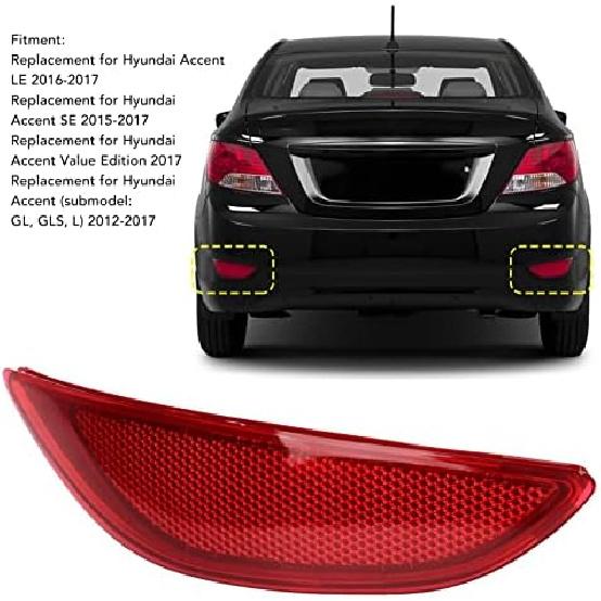 Rear Bumper Reflector for Accent LE SE Red Warning, Shock Replacement (Left: 924051R000)