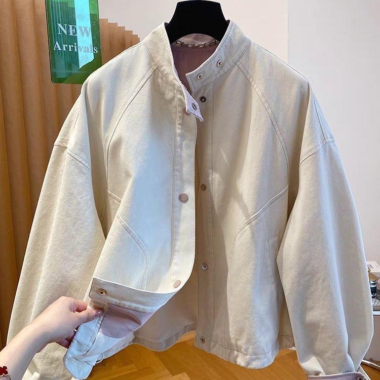 

Korean High-End Women s Stand-Up Collar Jacket - Spring/Autumn 2025 Trendy Loose-Fit Casual Short Coat M 100-120 lbs брудно-білий