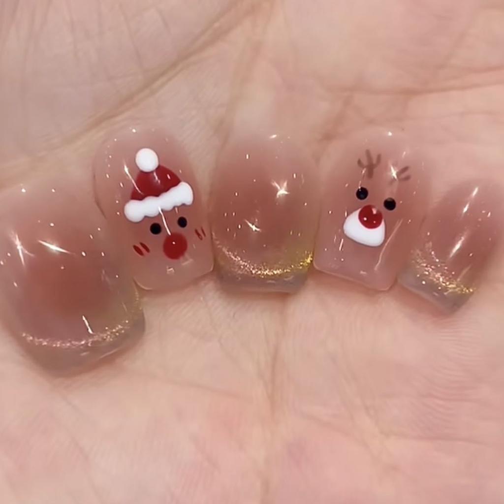 Pure Handmade Phototherapy Manicure Santa Claus Wears Nails Finished Cat Eye Nail Patches To Show Whiteness and Temperament
