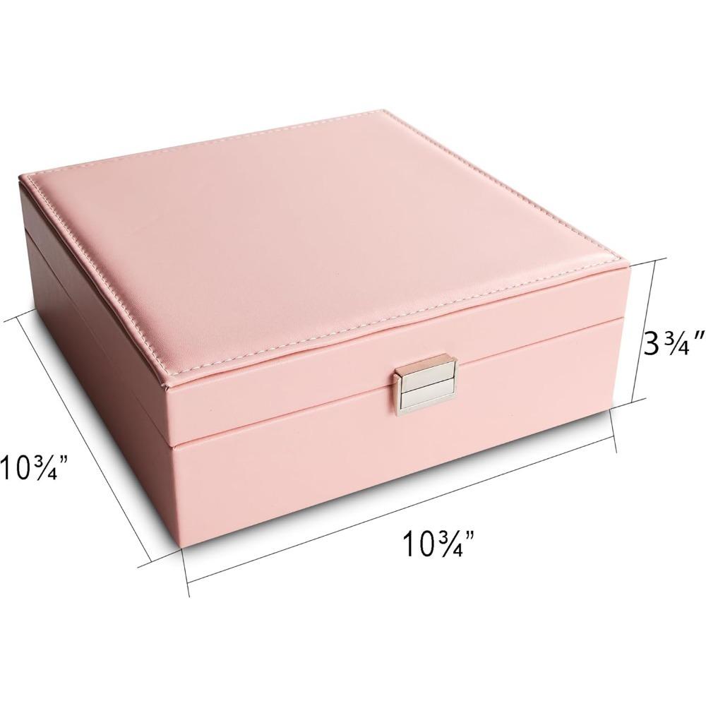 

Органайзер для серег Классическая шкатулка для драгоценностей 50 слотов Двухслойный кейс для хранения украшений с 6 крючками для ожерелий и карманом для браслетов розовый