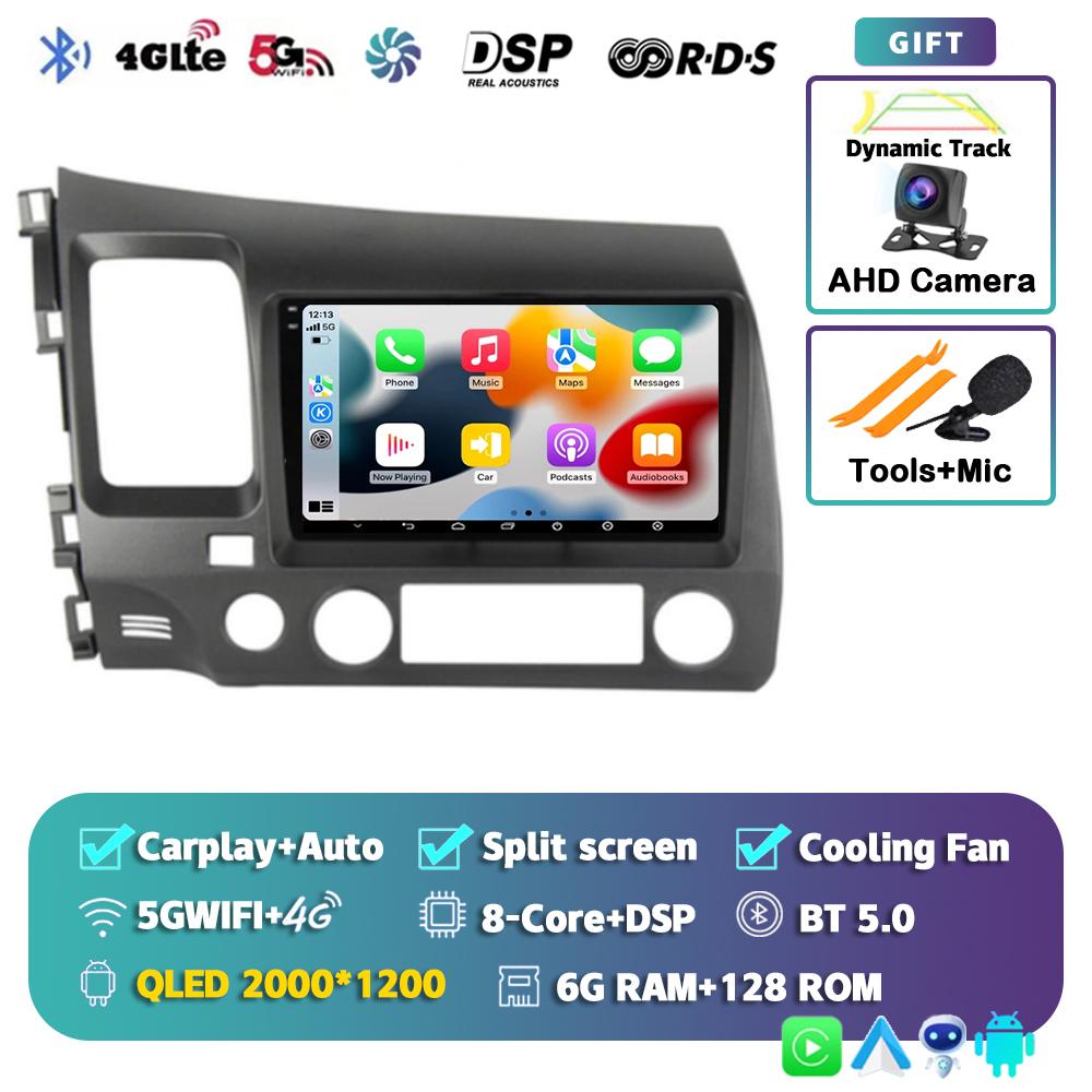 Android 14 Carplay WIFI+4G Car Radio For Honda Civic 8 2005-2012 Multimedia Video Player Navigation GPS Audio Stereo 2 Din DVD