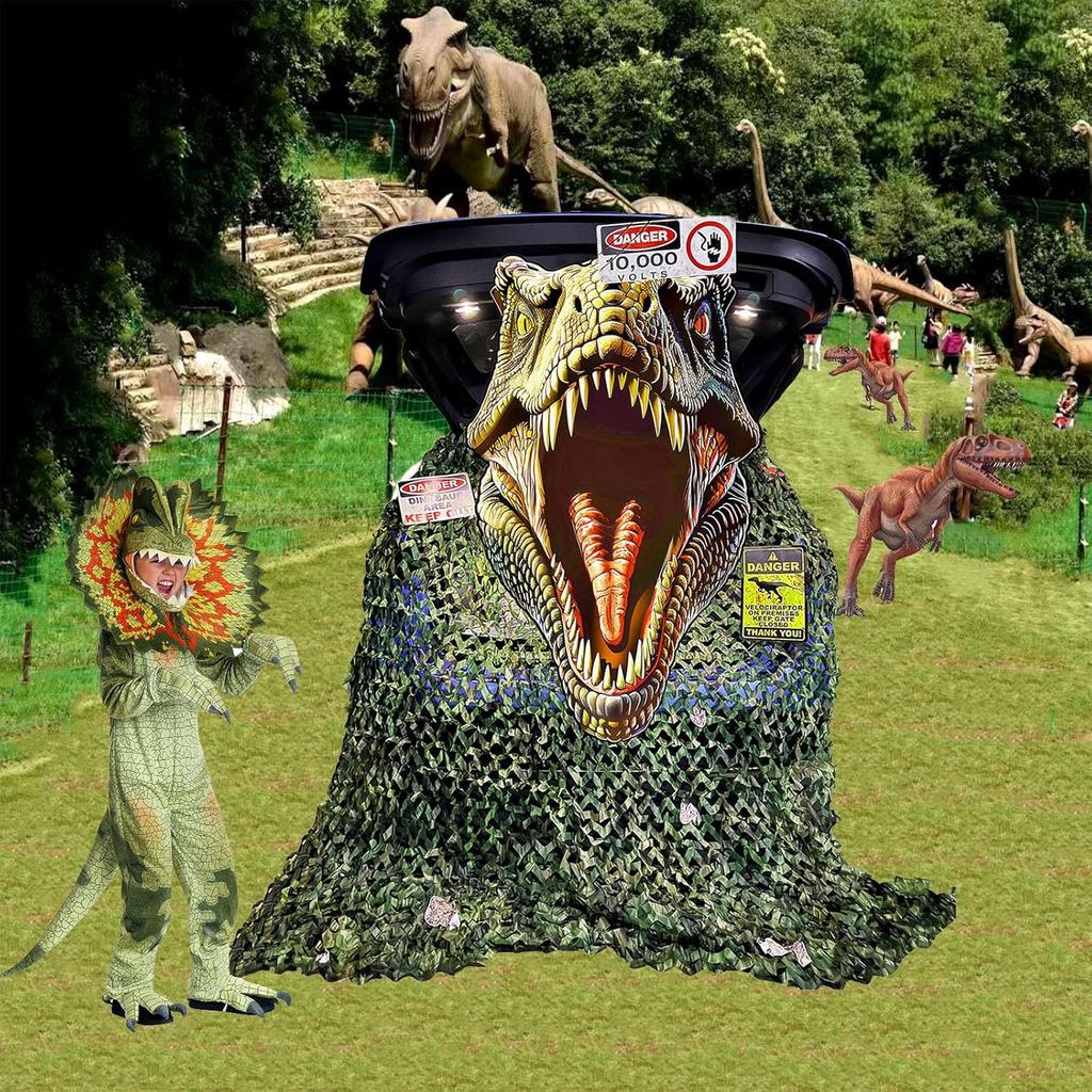 Trunk or Treat Car Decorations Kit Dinosaur Birthday and Party Decor Backdrop with 3 Pcs Dino Themed Stickers and 1 Pc Jungle Camouflage Cloth