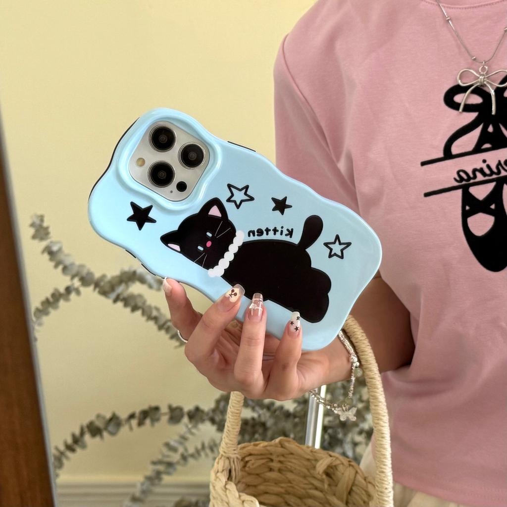 Cute Lying Black Cat Case for iPhone 16 Pro Max Apple 17 Phone Case 15/14 Two-in-One Film Case