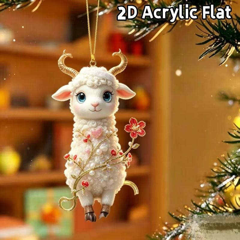 2D Flat Goat Car Rearview Mirror Hanging Ornament Acrylic Pendant Christmas Tree Decoration Bag Charms