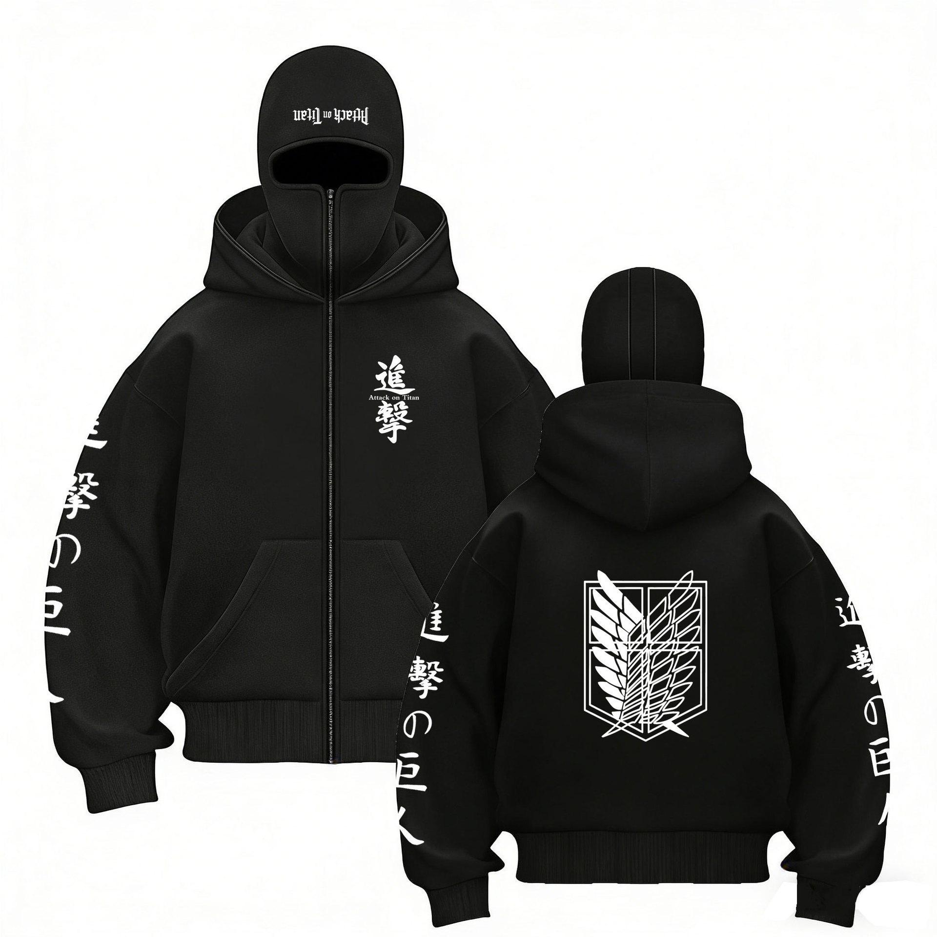 

Attack on Titan Double Hoodie, Letter Print Fleece Lined Pullover Sweatshirt Double Hat Sweater Couple Jacket XXXL