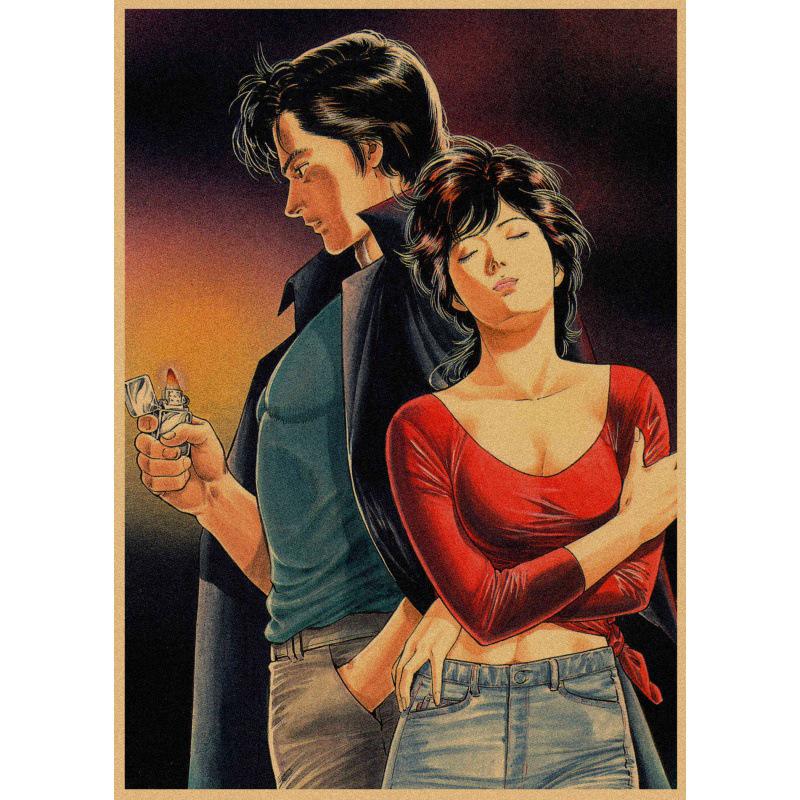 Free Shipping Tsukasa Hojo Retro Manga Art Poster for Cafe & Bar Decor