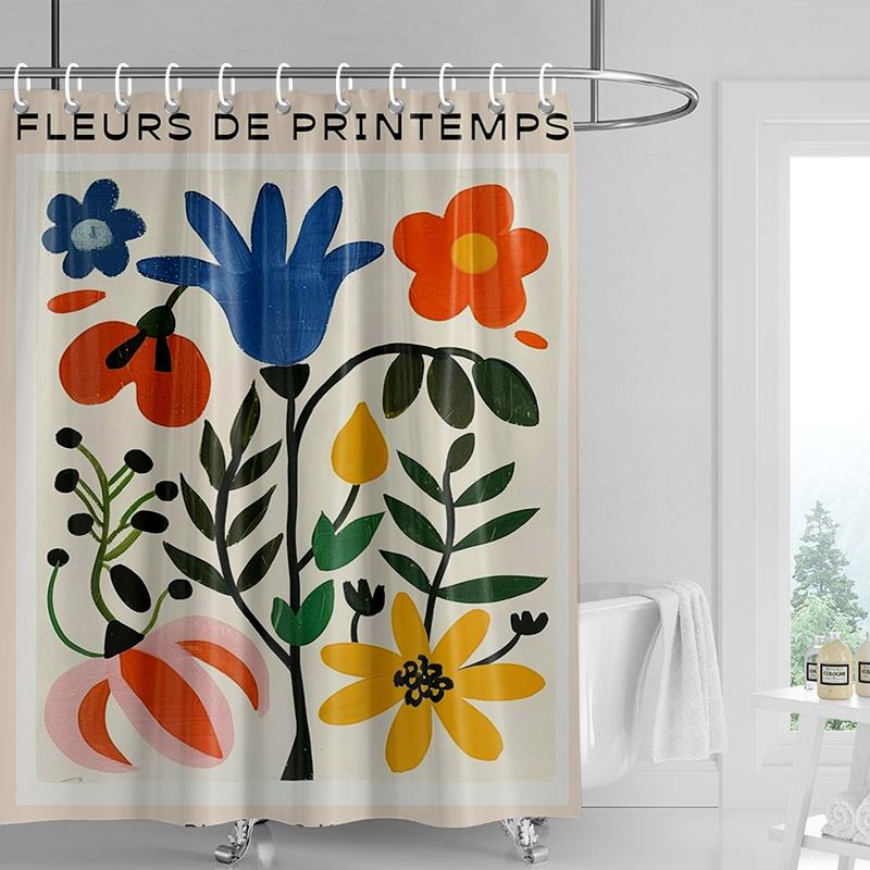 Nordic Style Bathroom Soft Fabric Shower Curtain Abstract Tropical Plant Art Pattern Waterproof Bathroom Decorative Curtain