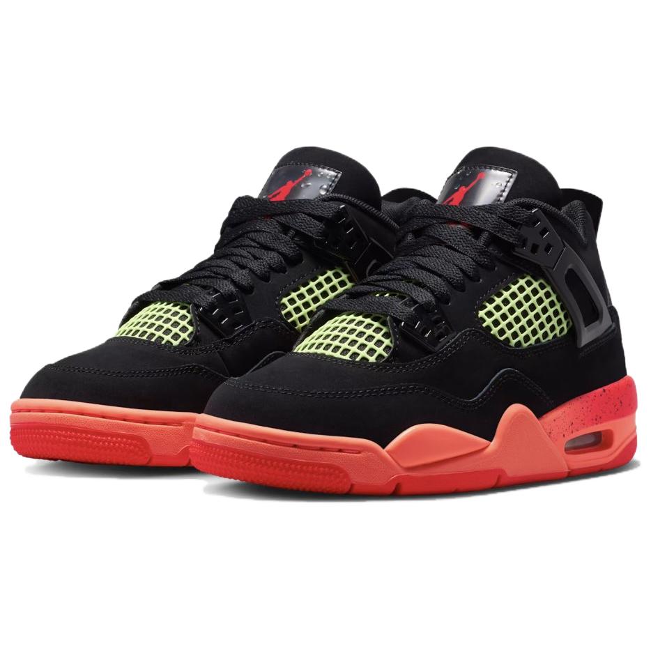 Air Jordan 4 Retro GS Black Infrared Kids Sneakers Infrared-23-Bright-Mango-Barely-Volt-White II1271-001