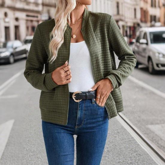 Women's Full Zip Up Jacket Long Sleeve Stand Collar Waffle Coat Casual Slim Fit Sweatshirt Fall Outerwear