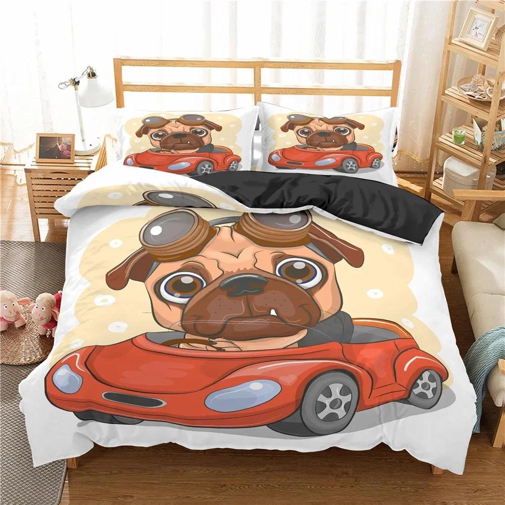 Luxury New 3D Print Cute Animal Bedding Set Cartoon Pug Dog Duvet Cover Sets King Twin Single Size Polyester Quilt Cover