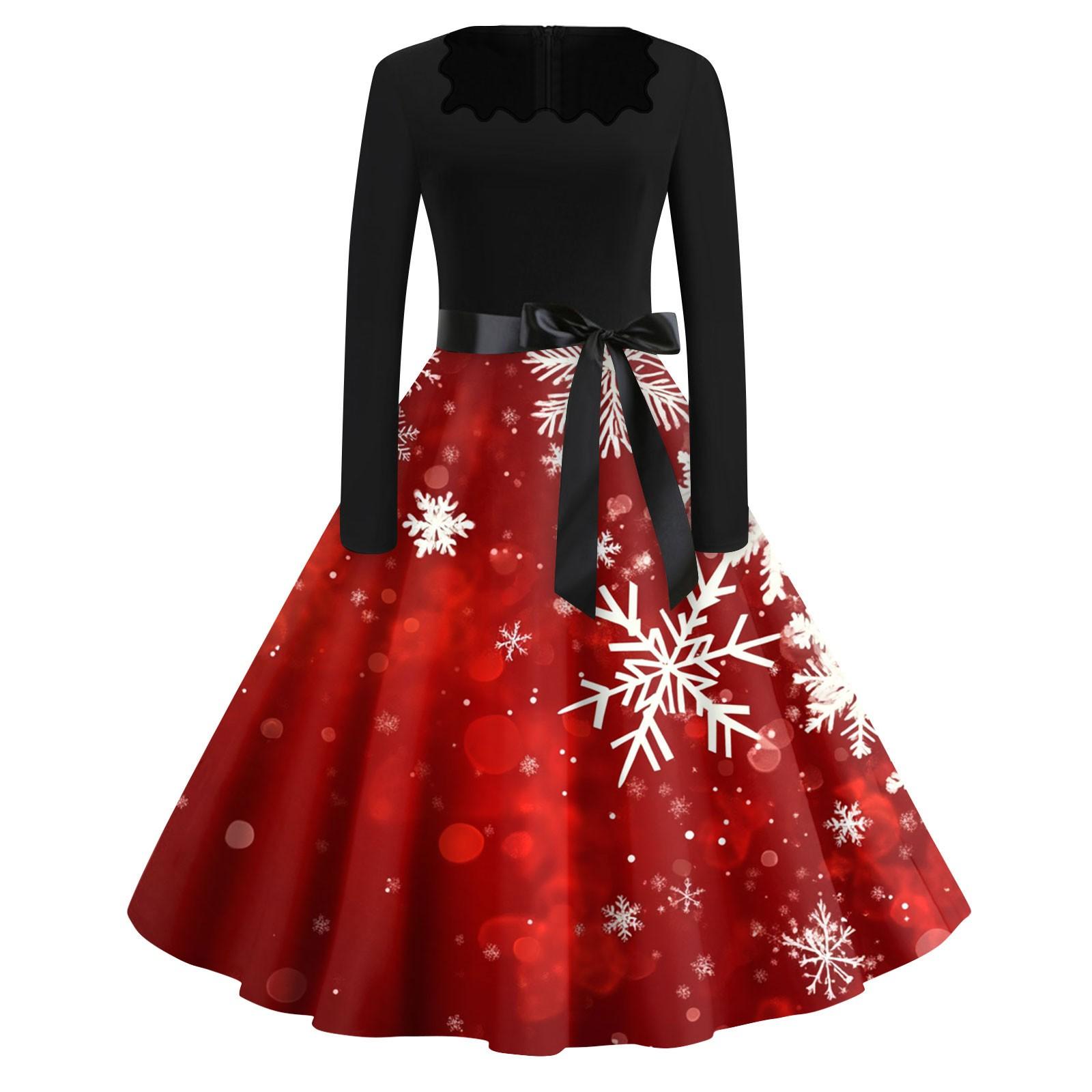 

Жіночі модні повсякденні тонкі різдвяні сукні з довгим рукавом і круглим вирізом XL