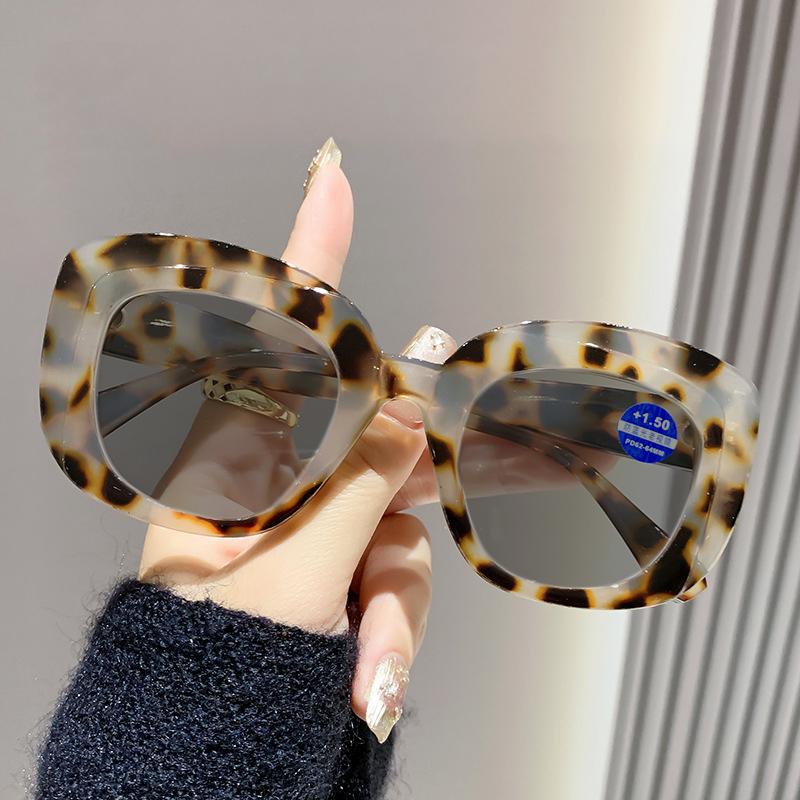 New Large Frame Cat Eye Presbyopia Sunglasses Women's Personalized Color Blocking UV Resistant Glasses Diopter To +4.0