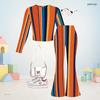 Girls Orange Plaid Printed Round Neck Long Sleeve Top And Flared Pants Two Piece Set