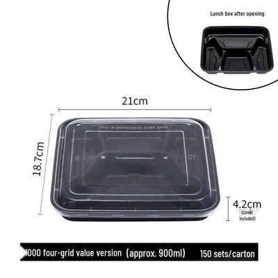 Contenants à emporter jetables noirs à 4 compartiments