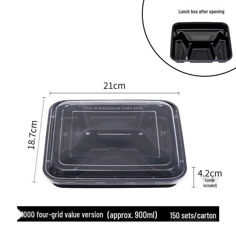 Disposable Black 4-Compartment Takeaway Containers