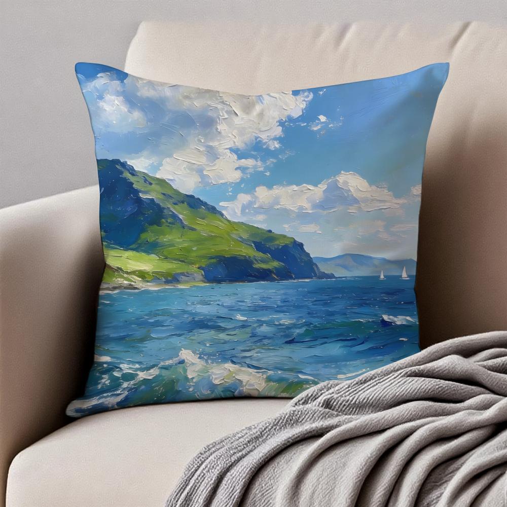 MMountain Landscape Pillow Art Decor Cushion Cushion Cover Pillowcase Antidustmite Invisible Zipper Short Plush Sofa Cushion