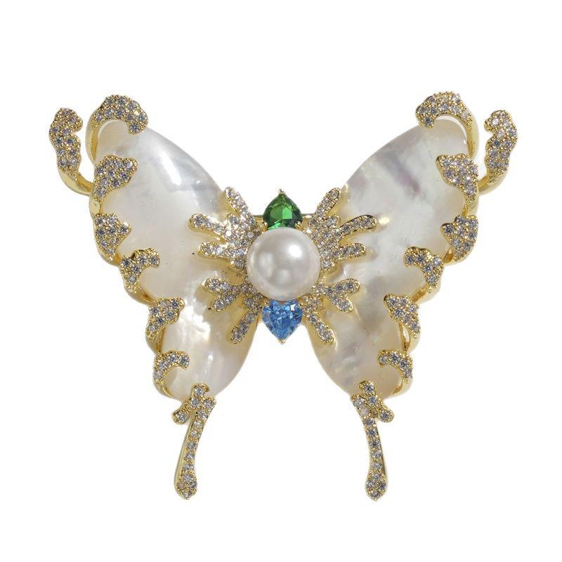 Bo Xin Yun Luxury Natural Shell Mother-of-Pearl Butterfly Brooch for Women, European American Style