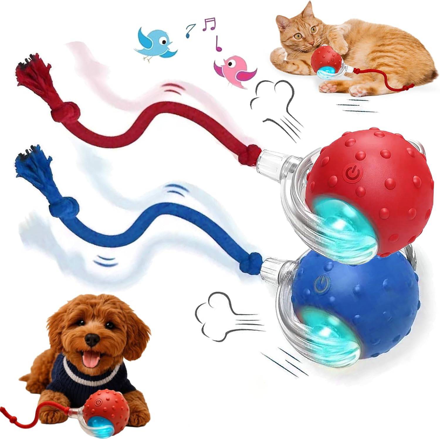 

2026 New Cat Interactive Ball Toys Automatic Rolling Ball Faux Tail Rechargeable Smart Pet Electric Toy Dog Cat Training Imitate разноцветный