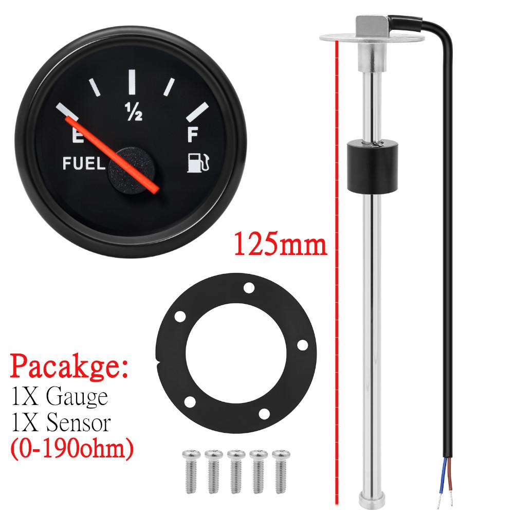 2" 52mm Kraftstoffstandsanzeige+Kraftstoffstandssensor 0-190 Ohm Öltank-Messgerät mit roter Hintergrundbeleuchtung für Boot Yacht Auto 9-32V