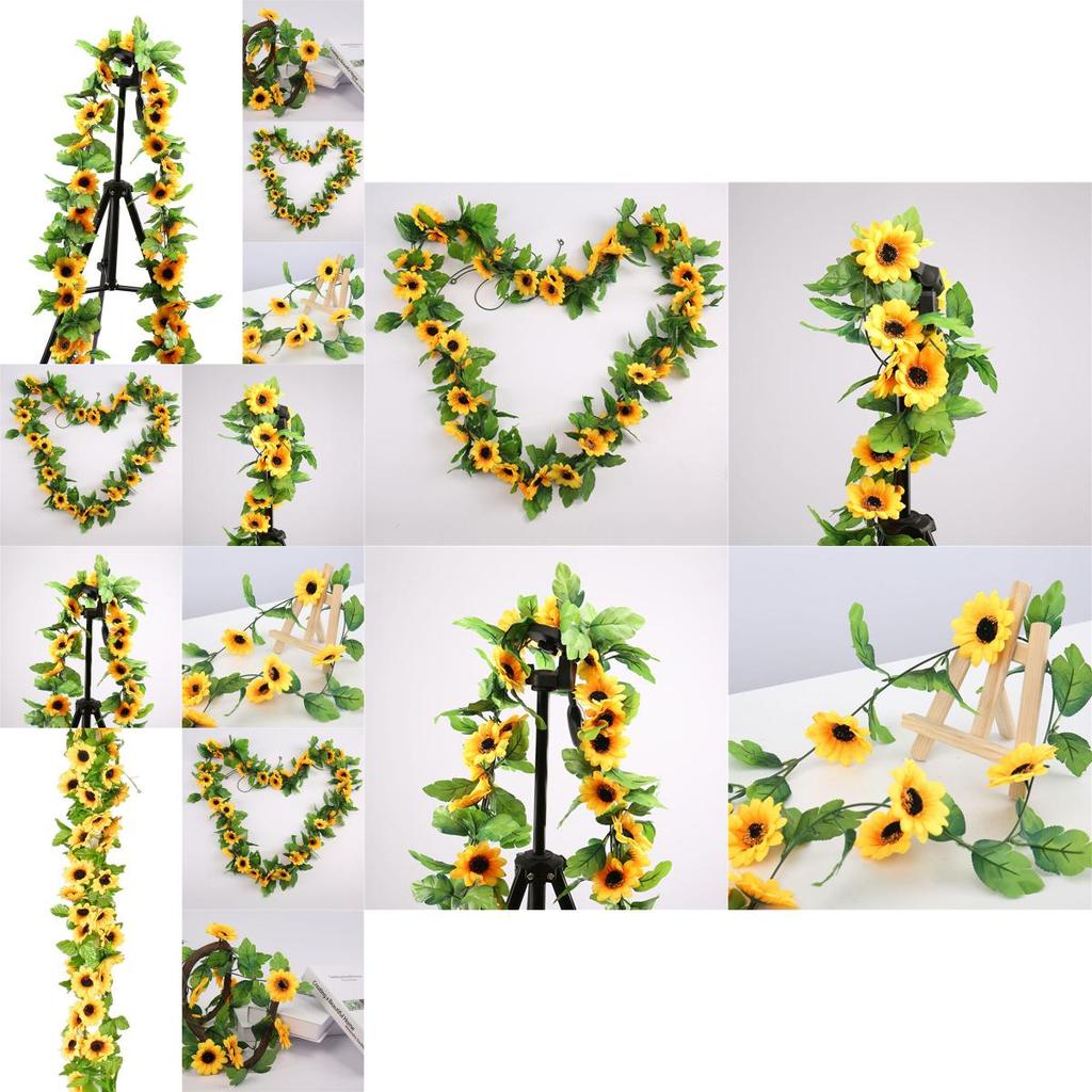 25 Meter Künstliche Sonnenblumengirlande Mit Lebhaften Gelben Und Orangen Blühenden Blumen Für Elegante Heimdekoration