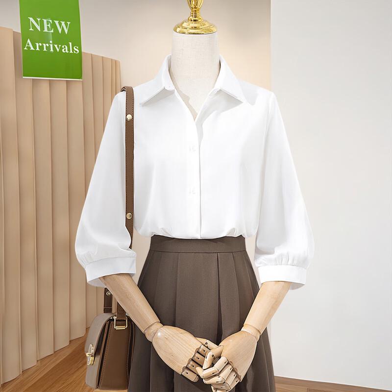 Women s Drapey Lapel Half-Sleeve Shirt L