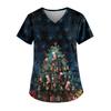 Ladies' Fashionable V-neck Pocket Short Sleeved Christmas Tree Printed Caregiver Uniform