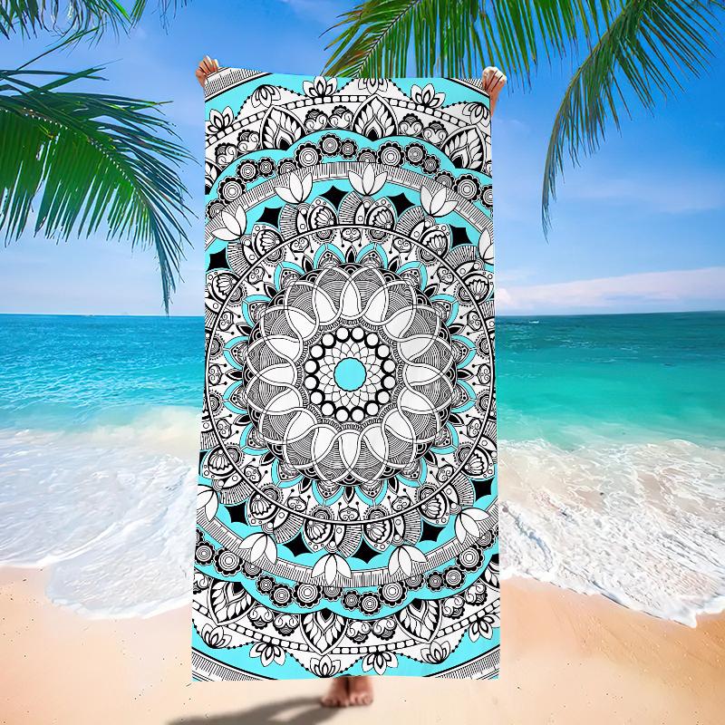 Boho Mandala Beach Towel Microfiber Quick Dry Bath Towel Black White Floral Pattern Large Sandproof Towel for Beach Pool Spa 50x100cm