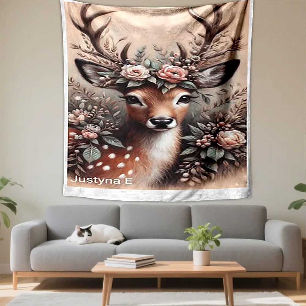 Deer with Floral Crown Design Patterned tapestry for bedroom and living room home decor
