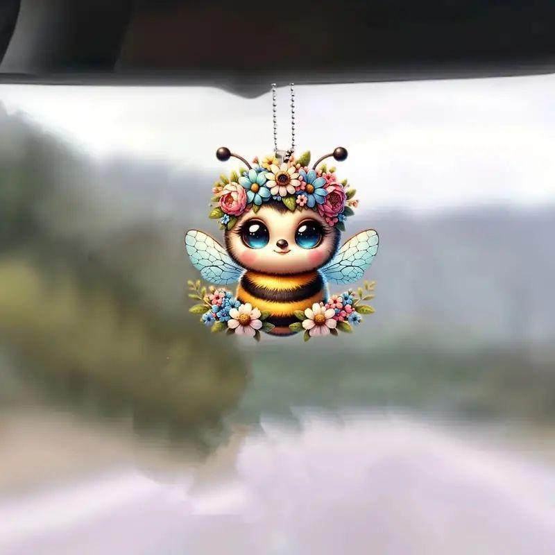 Bee Acrylic Colorful Hanging Charm For Car Interior Decoration Trendy Accessory Car