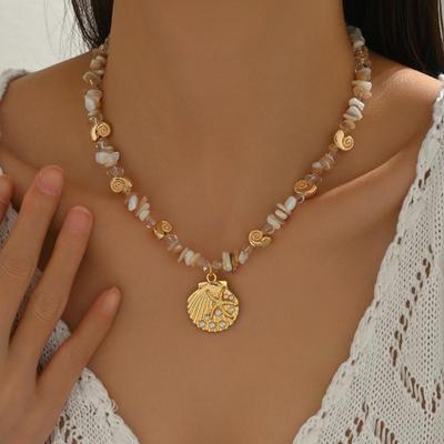Collar Colgante de Concha Bohemio con Piedra Triturada para Mujer