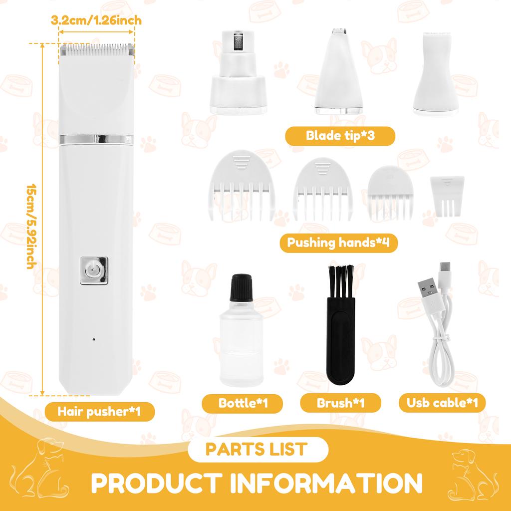 Elektrische Haarschneidemaschine für Haustiere 6500 U/min Zwei Geschwindigkeiten Hunde-Pflegeset Wiederaufladbar Geräuscharm Pfotentrimmer für kleine Hunde und Katzen