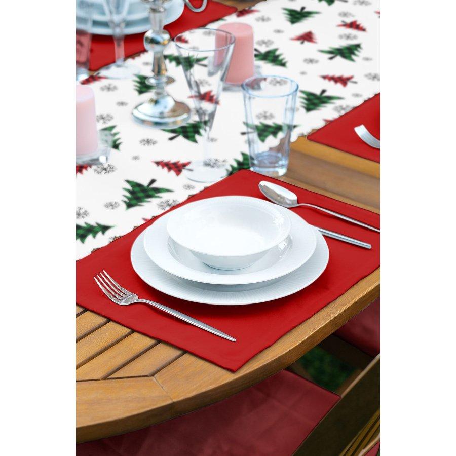 New Year Concept Christmas Tree Printed Runner and Placemat Set 5 Pieces / Placemat Table Mat Dining Table Mat Coaster