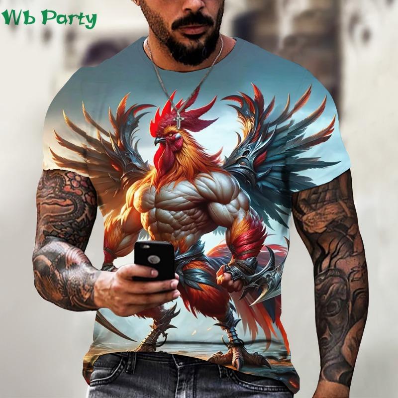 Animal Graphic T shirts Rooster Hero Print T-shirts for Men Funny 3D Print Fashion S
