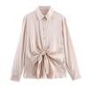 Kaslead New Women clothes Western Style Fashion Knot Silk Satin Texture Shirts 8653335