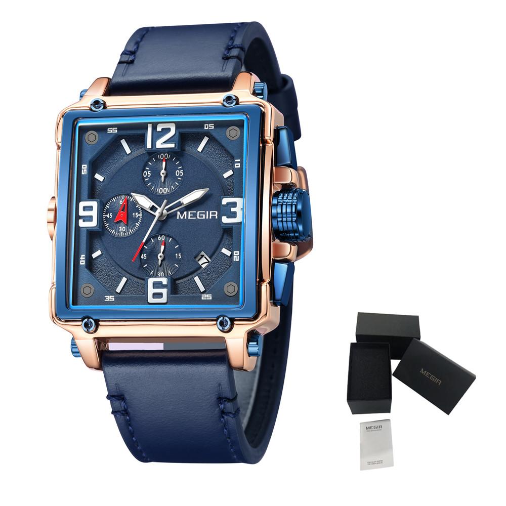 MEGIR Men Watch Luxury Brand Chronograph Quartz Watches Leather Strap Sport Military Wristwatch Clock Relogio Masculino 2061