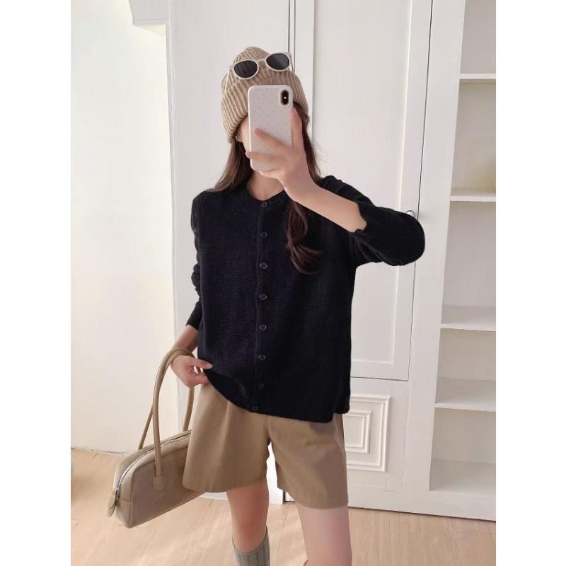 

Осенний вязаный кардиган, короткое пальто, женский тонкий темпераментный свитер, уменьшающий возраст, с тонким коротким топом one size fits all чёрный