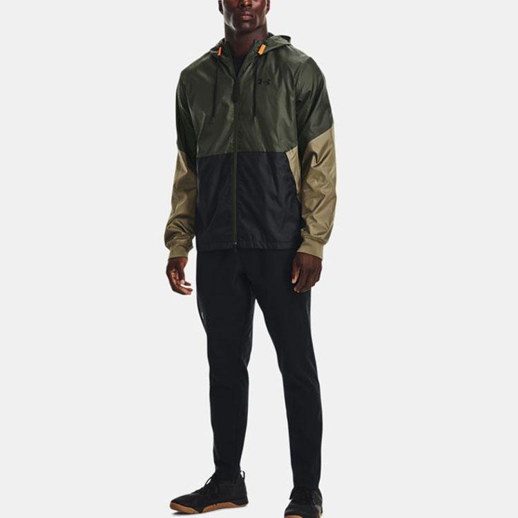 Under Armour Color Block Zip Up Hooded Training Jacket Men Jacket Green 1345405-310