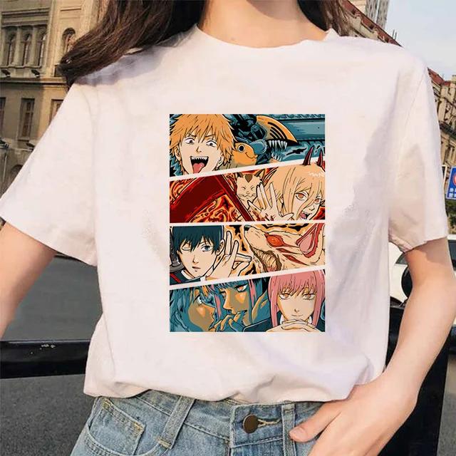 Kettensäge Unisex T-Shirt Damen Japanischer Anime Gotische T-Shirts Grafik Y2k Kleidung Lustiges Cartoon Unisex Kurzarm T-Shirt Oberteile