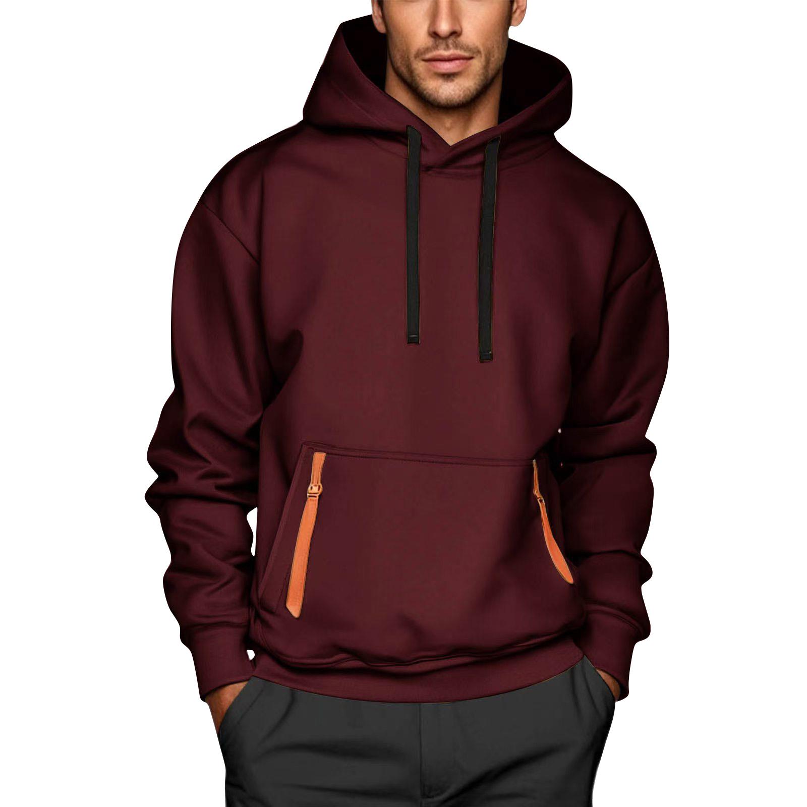 

Мужская толстовка с капюшоном на молнии, карманный кардиган, мужская спортивная повседневная толстовка большого размера XXL винный