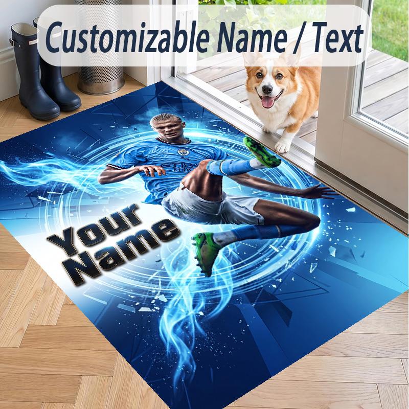 Custom Text Printed Rug Erling Haaland Non Slip Floor Carpet For Home Room Decor