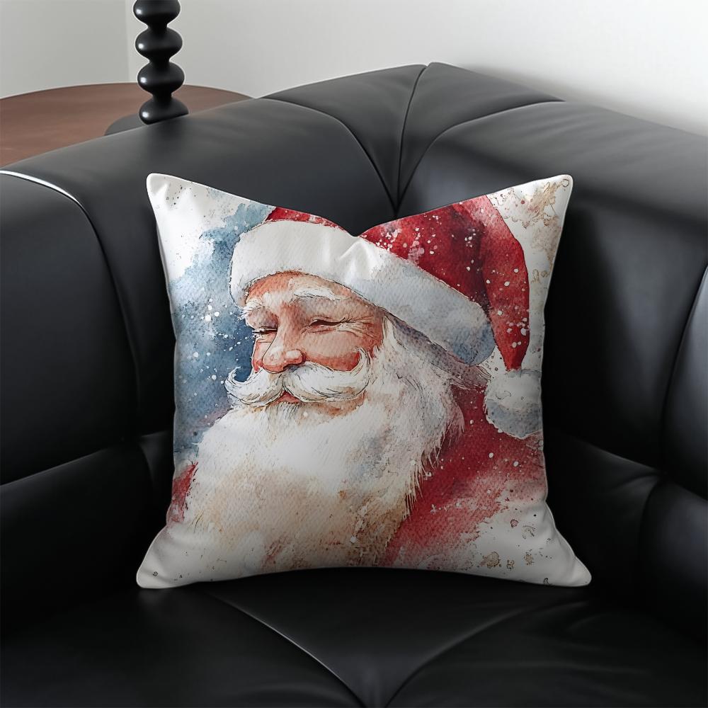 SSanta Claus illustration Cushion Cover Pillow Case Antidustmite Invisible zipper silky plush cushion