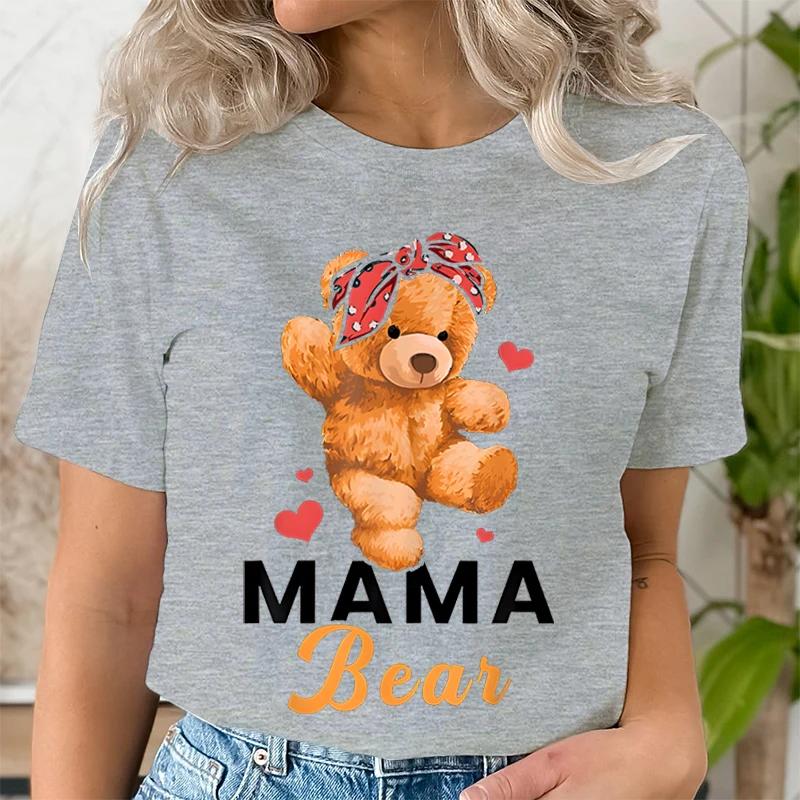 Teddy Mama Bear Graphic T Shirts Women Cartoon Bear Lover Graphic Tee Cute Teddy Mom Printed Women Tshirt Cartoon Classic Tops
