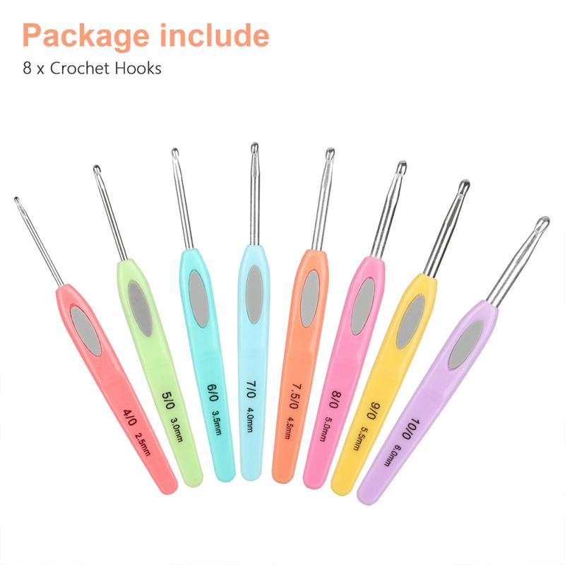 8pcs Colorful Crochet Hook Set Marked With Number Aluminum Alloy Ergonomic Design Knitting Needle